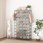 LANTEFUL 10 Tiers Shoe Rack 50 Pairs Large Capacity Tall Shoe Organizer Sturdy Shoe Storage with Two Hooks Space Saving Metal
