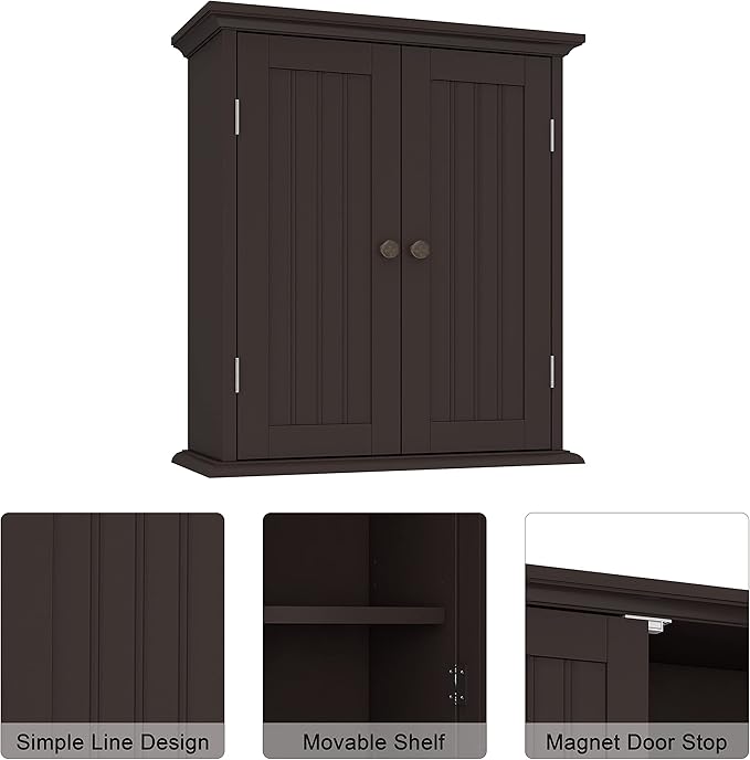 ChooChoo Bathroom Wall Cabinet, Over The Toilet Space Saver Storage Cabinet, Medicine Cabinet with 2 Door and Adjustable Shel