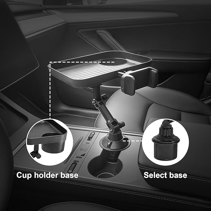 Adjustable Steering Wheel Food Tray with Cup Holder & Phone Mount, 360° Rotatable