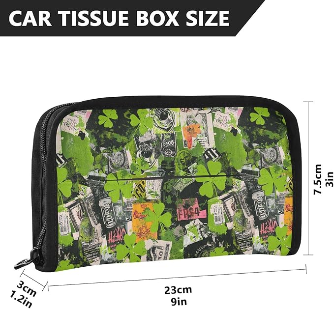 Car Tissue Holder Car Visor Organizer Tissue Box Holder for Car Sun Visor Organizer with Car Vehicle Accessories Essentials Interior for Women Men Black Collage Pieces St.Patrick
