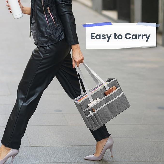 File Organizer Box, Portable Tote Bag Hanging Filing Box Desktop File Folder Document Storage Organizer with Pockets and Hand