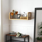 24 Inch Rattan Wall Shelf, Wooden Hanging Bookshelf Storage, Natural Cute Nursery Shelves Wall Mounted, Boho Decorative Float