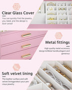 AKOZLIN Jewelry Box with Clear Lid Functional Leather Jewelry Storage Organizer Case 3 Drawers for Women Girls Necklace Ring 