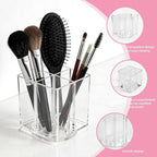 Acrylic Makeup Brush Holder, Clear Rotating Makeup Brush Holder Organizer with 4 Slots, Square Makeup Brush Cup for Vanity De