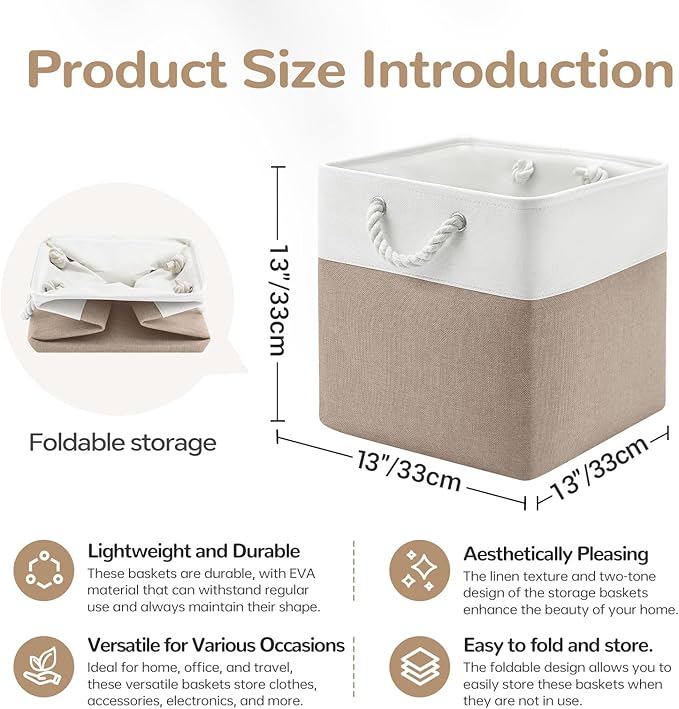 13 x 13 Inch Cube Storage Bins, 6 Pack Fabric Storage Basket with Handles, Foldable Boxes Organizer for Shelf Baskets for Hom