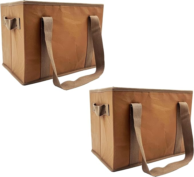 Earthwise Deluxe Collapsible Reusable Shopping Box Bag Set with Reinforced Bottom Wavy Friends Design Storage Boxes Bins Cubes Washable Paper (Set of 2)