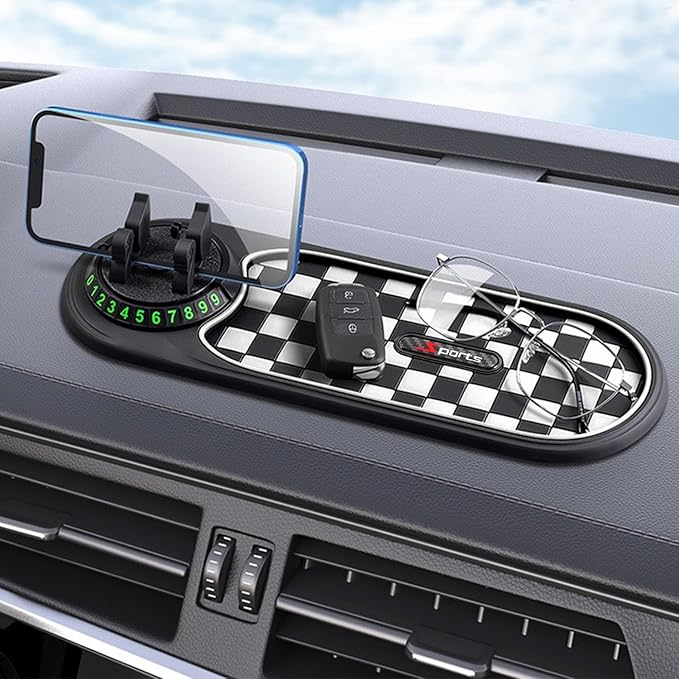 Multifunction Car Anti-Slip Mat, 3-in-1 Rotating Dashboard Mat, Large Storage Pad, Anti-Slip Phone Holder, 360° Rotating Moun