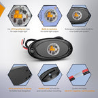 Nilight LED Rock Light 4PCS Amber Underglow Wheel Well Fender Pods Waterproof Exterior Underbody Roof Rack Side Lamps for 12V 24V Car Truck Pickups ATV UTV SUV Motorcycle Boat
