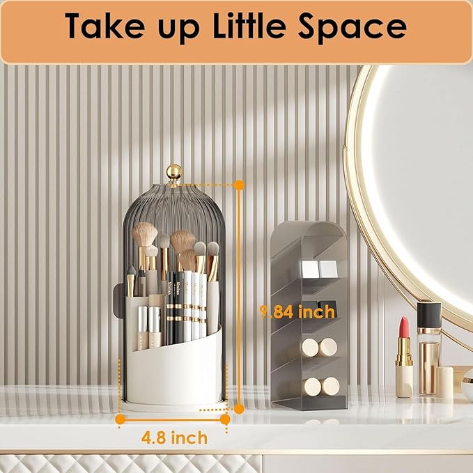 Makeup Organizer Vanity 360 Rotating Makeup Brush Holder Organizer with Lid Clear Makeup Brushes Organizer for Vanity Desktop