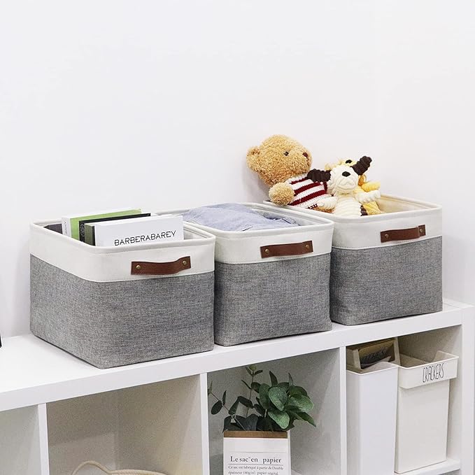 HNZIGE Fabric Storage Baskets for Shelves(3 Pack) Large Collapsible Storage Baskets for Organizing, Decorative Baskets Bins S