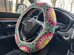Crochet Sunflower Car Steering Wheel Covers Universal 14-15 inch for Women/Men (B:Steering Wheel Cover)