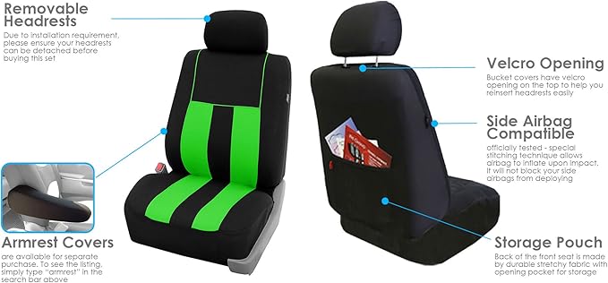 FH Group Car Seat Cover Full Set Striking Striped Car Seat Covers with Front Seat Covers and Rear Split Bench, Universal Fit 