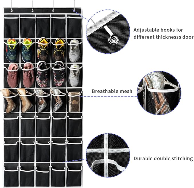 SAVERHO 35 Pockets Over the Door Shoe Organizer, Hanging Shoe Organizer for Door with 35 Mesh Pockets Large Capacity Shoe Han