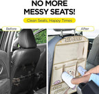 kids Leather Car Backseat Organizer with Foldable Table Tray, Car Storage Organizer with Tablet Holder, Car Seat Back Protectors Kick Mats, Travel Accessories (SEA OTTER)