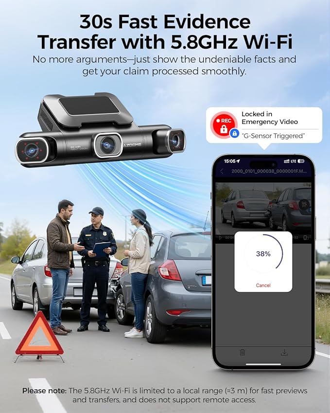 AZDOME 360° 4 Channel Dash Cam Front and Rear Inside, Built-in 128GB eMMC, 2K+1080P*3 Dashcam, Left Right, Voice Control, 5G 
