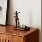 Black Walnut Solid Wood Key Dish Bowl for Entryway Table Square Tray With 3 Hooks, Open Storage for Keys, Wallet, Jewelry (Wa