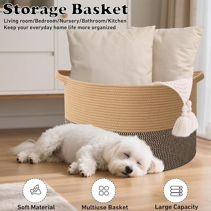 115L Large Blanket Basket,23.6" L x 23.6" W x 15.7" H Rope Woven Baskets with Handles, Toys Storage Bins,Laundry Basket Perfe