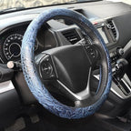 Car Steering Wheel Cover Universal 15 Inch Middle Size Auto Anti-Slip Leather Wheel Protector with Flower Grain Design Blue Style