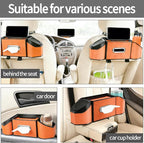7-in-1 Car Seat Back Organizer, Headrest Storage with Cup Holder, Tissue Box & Trash Can, Fits Most Cars SUVs Trucks - Designed for USA Roads (Orange)