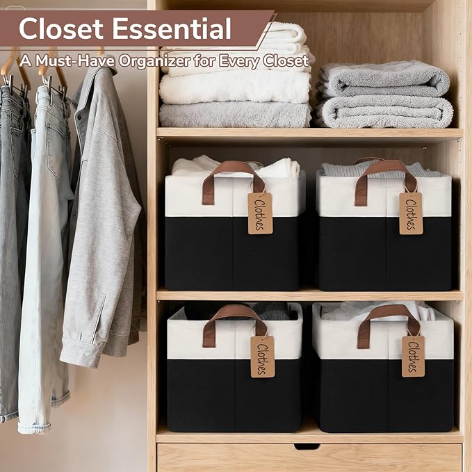CHICVITA 4 Pack Large Storage Baskets for Shelves, Collapsible Fabric Storage Bins with Metal Frame Handles, Decorative Close