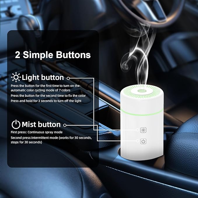 100ML Car Essential Oil Diffuser, Rechargeable Battery Powered, Cordless Portable Humidifier with 7 LED Color Changing Lights