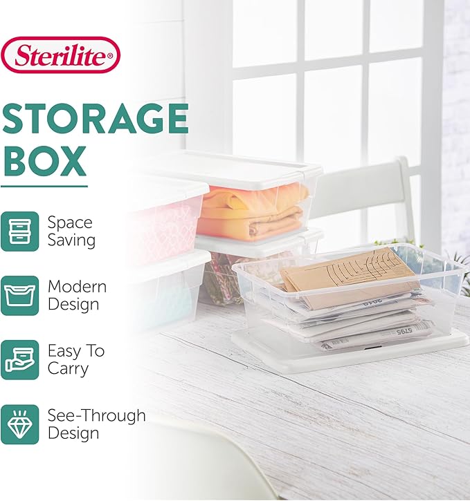 Sterilite 24-Pack 6 Quart Storage Boxes, Stackable Clear Plastic Bins with Snap-On Lids - Heavy-Duty Organizing Containers fo