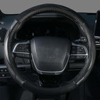 KAFEEK 15 Inch Genuine Top-Grain Leather Steering Wheel Cover, Anti-Slip Diamond Grid Texture, Breathable Cowhide Car Steerin