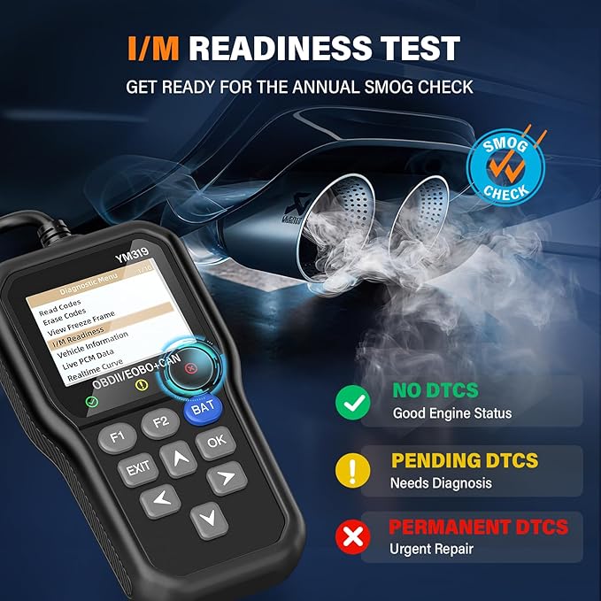 BluSon YM319 OBD2 Scanner Diagnostic Tool with Battery Tester, Check Engine Fault Code Reader with Live Data, Cloud Printing,
