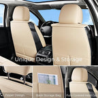 Huidasource Beige Seat Covers Full Set, Nappa Leather Seat Cover Hollow Design Airbag Pops, Front ＆ Back Seat, 5 Layers Seat 