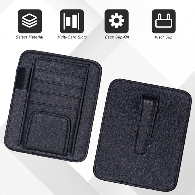 2 PCS Car Sun Visor Organizer, Sunvisor Organizers with Sunglass Holder & Card Sleeve Pocket, Leather Car Sunglass Holder for Most Vehicle of Trucks, SUVs, Black