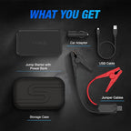Type S Dynamic Light DL20 1000A Car Battery Jump Starter 12V 6L Gas 3L Diesel LCD Display, Car Jumper Starter Portable Charger, Jump Box, Power Bank, Emergency Hazard Lights, UL Listed - Black
