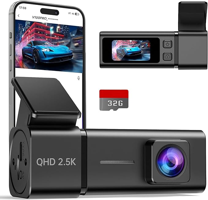 Dash Cam 2.5K Front Dash Camera for Cars with App, WiFi Mini Dashcam Built-in IPS Screen, Night Vision, G-Sensor, Smart Voice