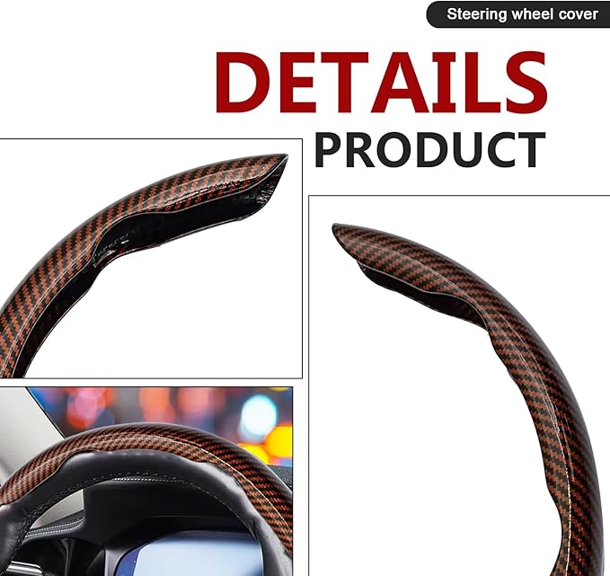 3pcs Universal Carbon Fiber Steering Wheel Cover - Anti-Slip & Segmented Design, Universal 99% Durable Steering Wheel Protect