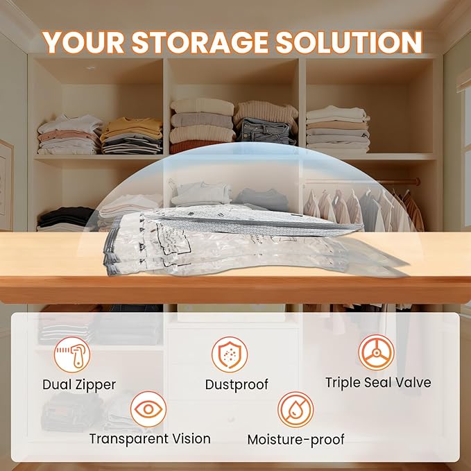 Vacuum Bags for Travel with Rechargeable Electric Pump, 12 PCS (4S,4M,4L) Storage Bags Vacuum Sealed, Space Saver Bags Carry-
