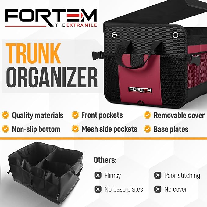 FORTEM Trunk Organizer For SUV Car Organizer and Storage, Multi-Compartment Storage Bag Car Accessories for Women Men, Perfect