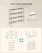 SONGMICS 4-Tier Shoe Rack for Closet, Compact Metal Shoe Organizer Shelf for Entryway, Bedroom, Small Spaces, Stackable, 11.8