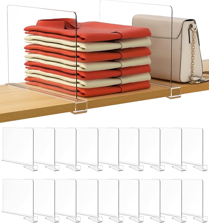 HBlife 18 Pack Clear Shelf Dividers, Vertical Purse Organizer for Closet Perfect for Sweater, Shirts, Handbags in Bedroom and