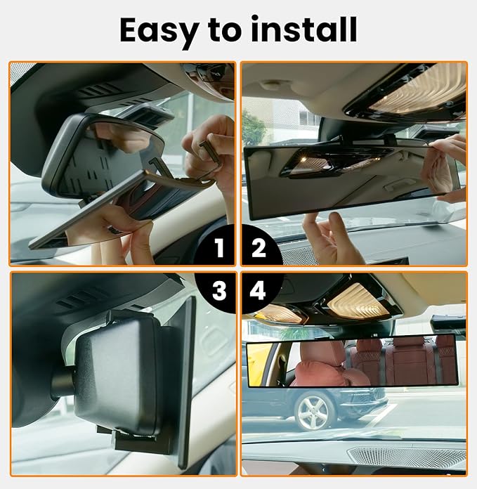 Rear View Mirror, Chrome Anti-glare Panoramic Rear Mirrors Universal 14 Inch Convex Car Interior Clip on Extra Big Wide Angle Rearview Mirror Extender to Reduce Blind Spot for Car SUV Trucks