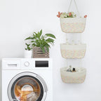 TeoKJ Over the Door Hanging Basket, 3-Tier Woven Cotton Wall-Mounted Storage Organizer Bag Decorative Hanging Nursery Baskets