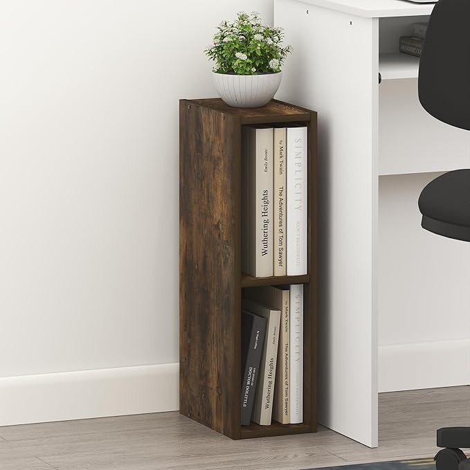 Furinno Fulda Book Shelf, 2-Tier Narrow Bookshelf, Bookcase with 6-in Width Storage Shelf, 9.3 x 5.9 x 21.2, for Living Room,