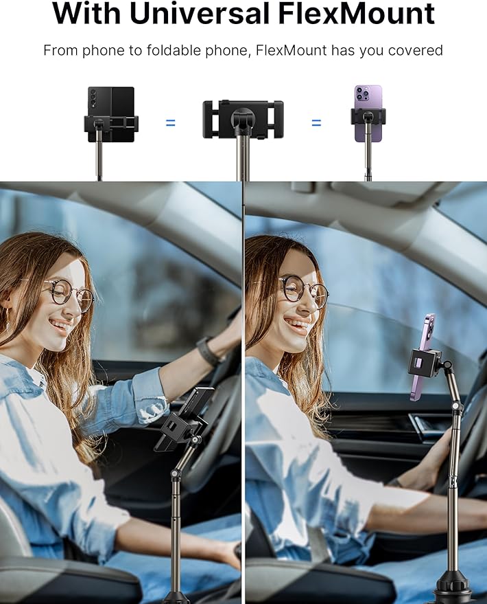 JSAUX Cup Holder Universal Mount for Foldable Phone, Car Truck Cradle Compatible With iPad Mini, Samsung Galaxy Z Fold 6/5/4,