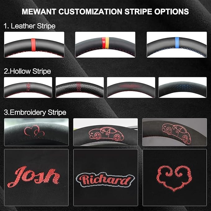 MEWANT Steering Wheel Cover for Ford F-150 2021-2023 / F-150 Lightning 2022-2023 Hand-Stitched Microfiber Leather Steering Wrap