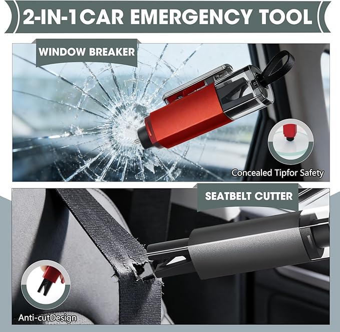 6 PCS Window Breaker Seatbelt Cutter Car Safety Hammer, 2-in-1 Glass Breaker and Seat Belt Cutter with Test Glass, Underwater