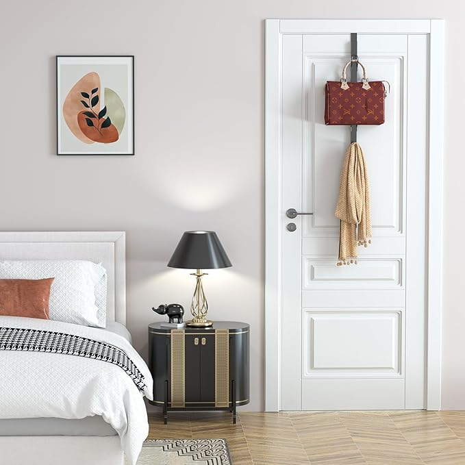 Over The Door Hooks Long with 6 Hooks, Behind The Door Towel Racks for Bathroom, Door Purse Bag Coat Robe Hanger, Hat Clothes