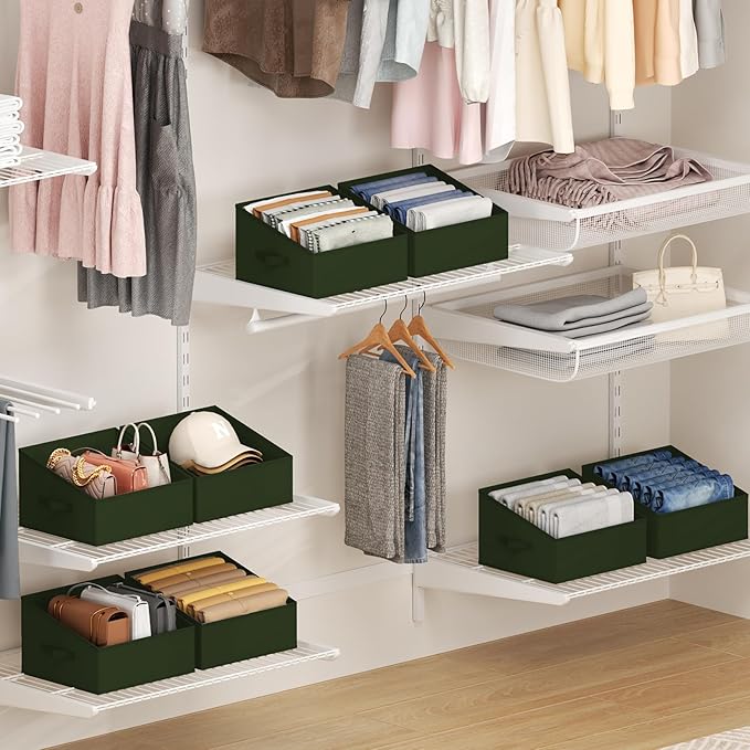 DIMJ Closet Storage Bins 12 Pack - Fabric Storage Baskets for Shelves, Collapsible Clothes Organizer with Handles, Trapezoid 
