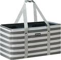 Stand Up Extra Large Utility Tote Bag, Foldable Reusable Grocery Bags with Metal Wire Frame & Reinforced Bottom Board, Large Utility Tote for Shopping, Car Trunk, Beach Bag (Grey)