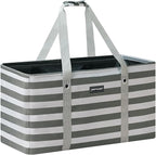 Stand Up Extra Large Utility Tote Bag, Foldable Reusable Grocery Bags with Metal Wire Frame & Reinforced Bottom Board, Large Utility Tote for Shopping, Car Trunk, Beach Bag (Grey)