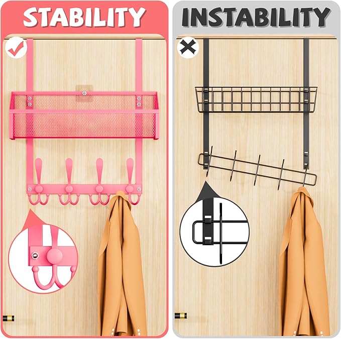 Kaiferty Over The Door Hooks Organizer, Coat Rack Over The Door Storage Hanger Towel Rack, Back of Door Storage Organizer for