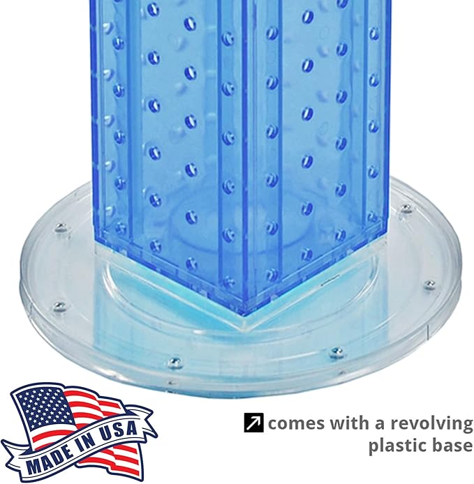 Azar Displays 700220-BLU-2C16 Four-Sided 4”W x 12” Revolving Pegboard Tower Kit Counter Display with 16-Pack of 2 inch Lockin