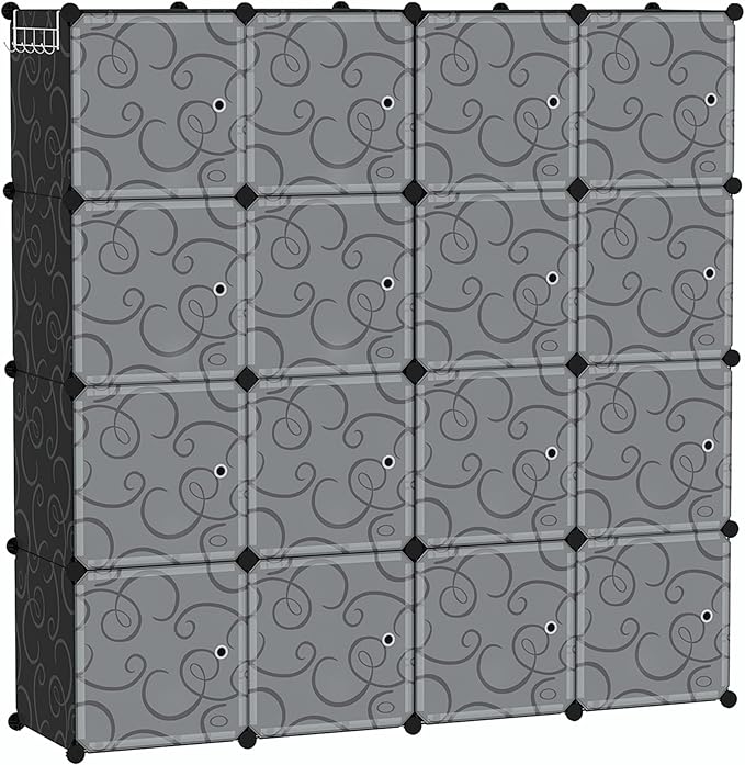 C&AHOME Cube Storage Organizer, 16-Cube Storage Shelving with Doors, Modular Book Shelf, Plastic Shelves Organizing Units, Id